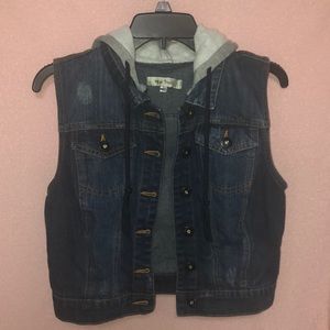 Dark denim vest with hood